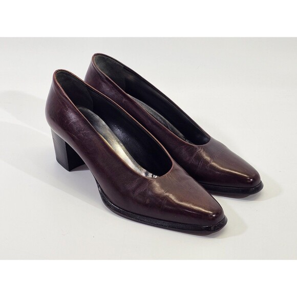 LM Women's 38 Lorenzo Banfi Brown Italian Leather Square Toe High Heels Shoes - Picture 1 of 9